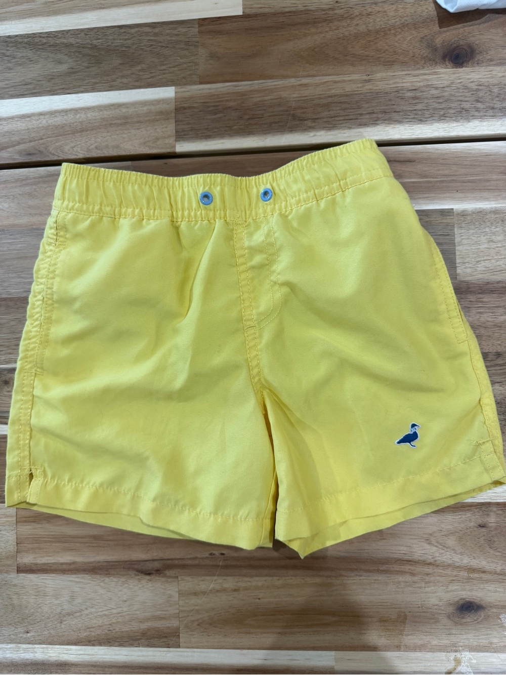 Kids Yellow Swim Trunks with Sea Bird Embroidery